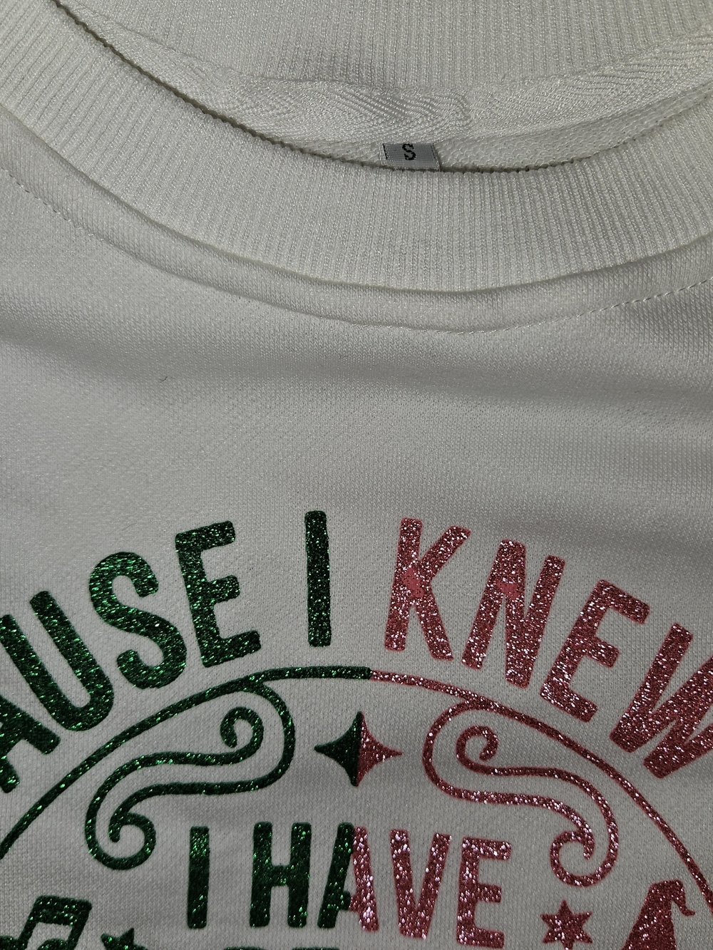 Women’s White Glitter-Print Crewneck Sweater